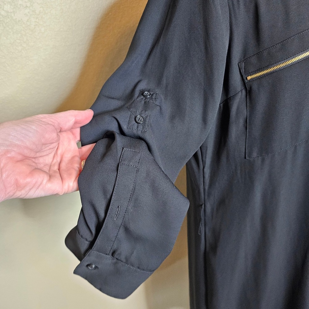 Express The Portofino Shirt Dress Womens Large Black Long Sleeve Zip Pocket - Picture 3 of 7